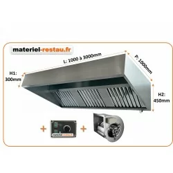 Pack CLASSIQUE: Hotte inox professionnelle de 1 à 3m: Hotte inox + Moteur ventilateur 230v + Variateur 230v pour la restauration