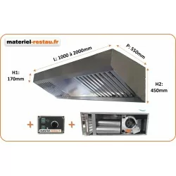 Pack hotte inox compacte 1500 + caisson motorisé 6 cartouches + variateur 230v