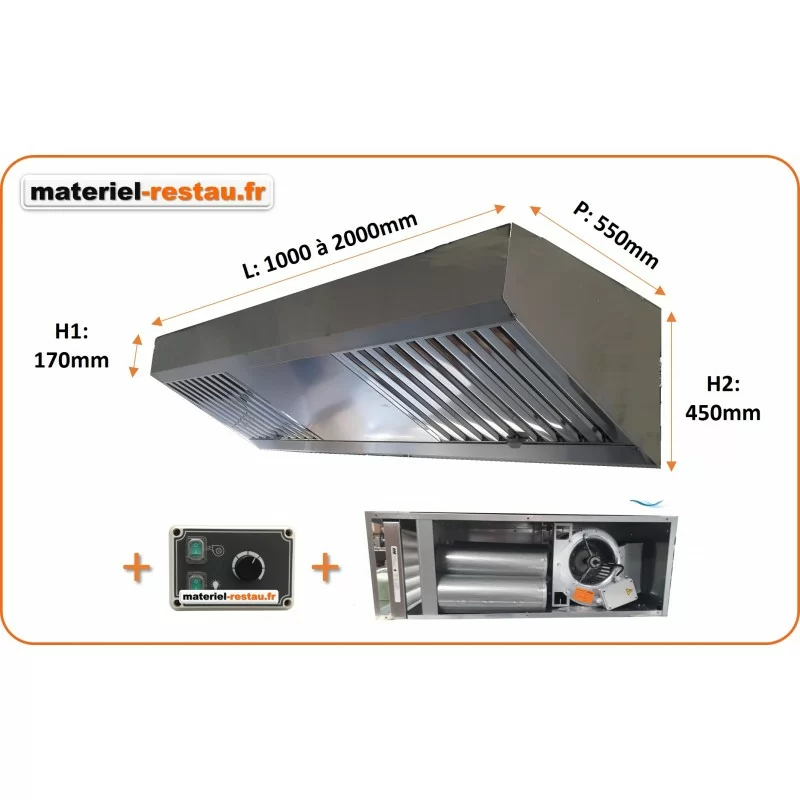 Pack hotte inox compacte 1500 + caisson motorisé 6 cartouches + variateur 230v