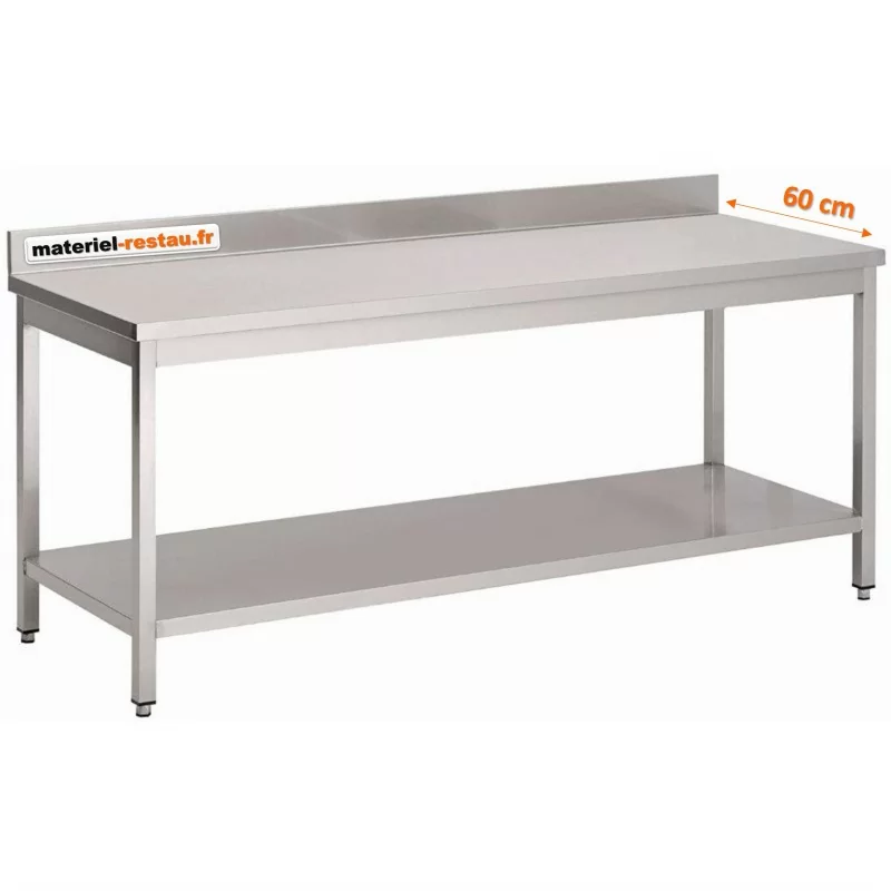 Table inox professionnelle avec dosseret et étagère basse 1000x600mm