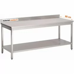 Table inox professionnelle avec dosseret et étagère basse 1400x600mm