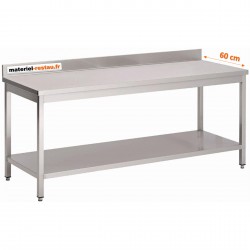 Table inox professionnelle avec dosseret et étagère basse 600x600mm