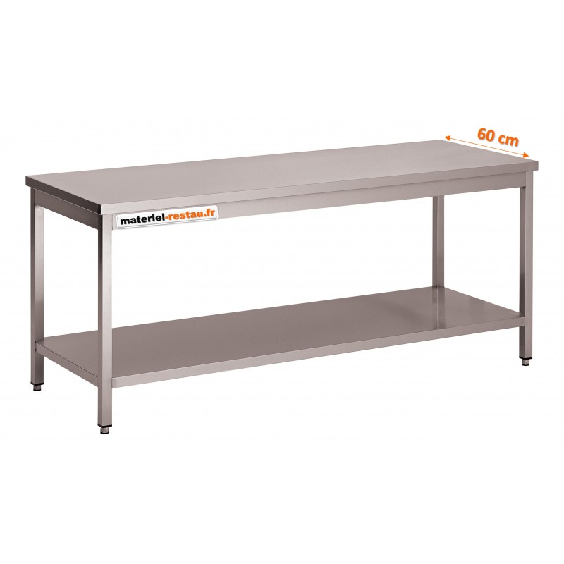 Table inox centrale 1400x600mm avec étagère basse